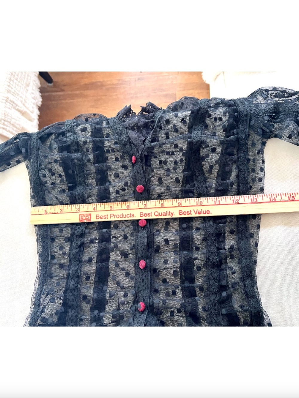 Vintage BETSEY JOHNSON Mesh/Lace Swiss Dot Button Up Blouse - 4* (XS) - Picture 11 of 13
